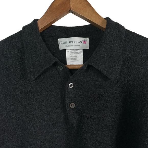 Clan Douglas Made in Scotland 60% Merino Wool 1/4 Button Sweater Mens Large Gray - Picture 3 of 8